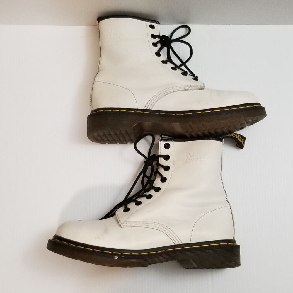 Dr Martens Leather Combat Boot White Women Sz 8 Doc AirWair 11821 Oil Resistant - Picture 4 of 15